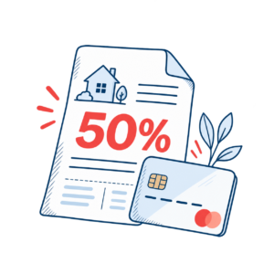 Facture marquée 50 % et carte bancaire