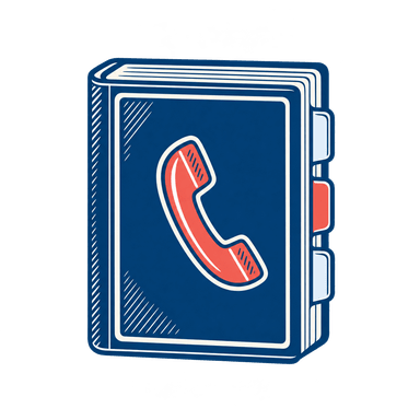 Carnet de contacts bleu avec un symbole de téléphone corail