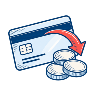 Carte bancaire, pièces et flèche de paiement
