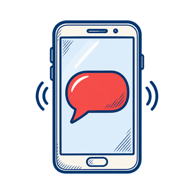 Téléphone affichant une bulle de message corail