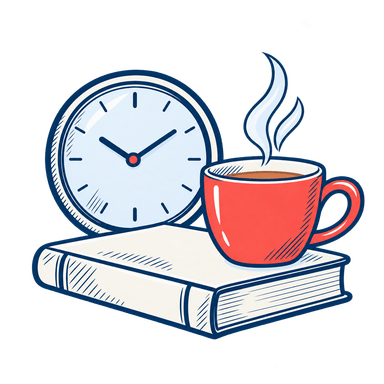 Horloge, livre et tasse pour représenter du temps pour soi