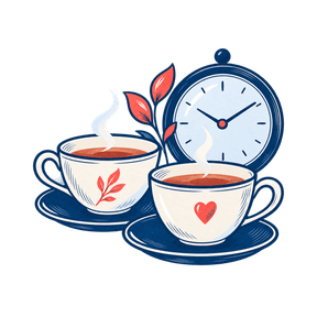 Deux tasses et une horloge pour un moment partagé