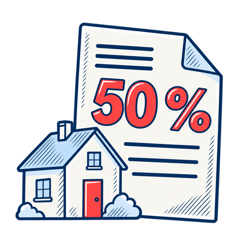Maison et document portant la mention 50 % pour le crédit d’impôt