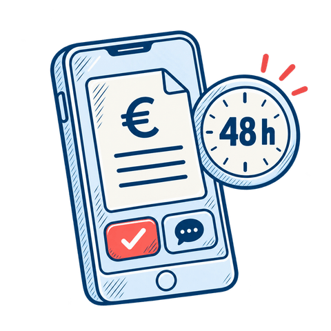 Demande de paiement sur téléphone et délai de vérification de 48 heures
