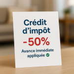 Affiche indiquant le crédit d’impôt de 50 % avec avance immédiate appliquée pour les services à la personne